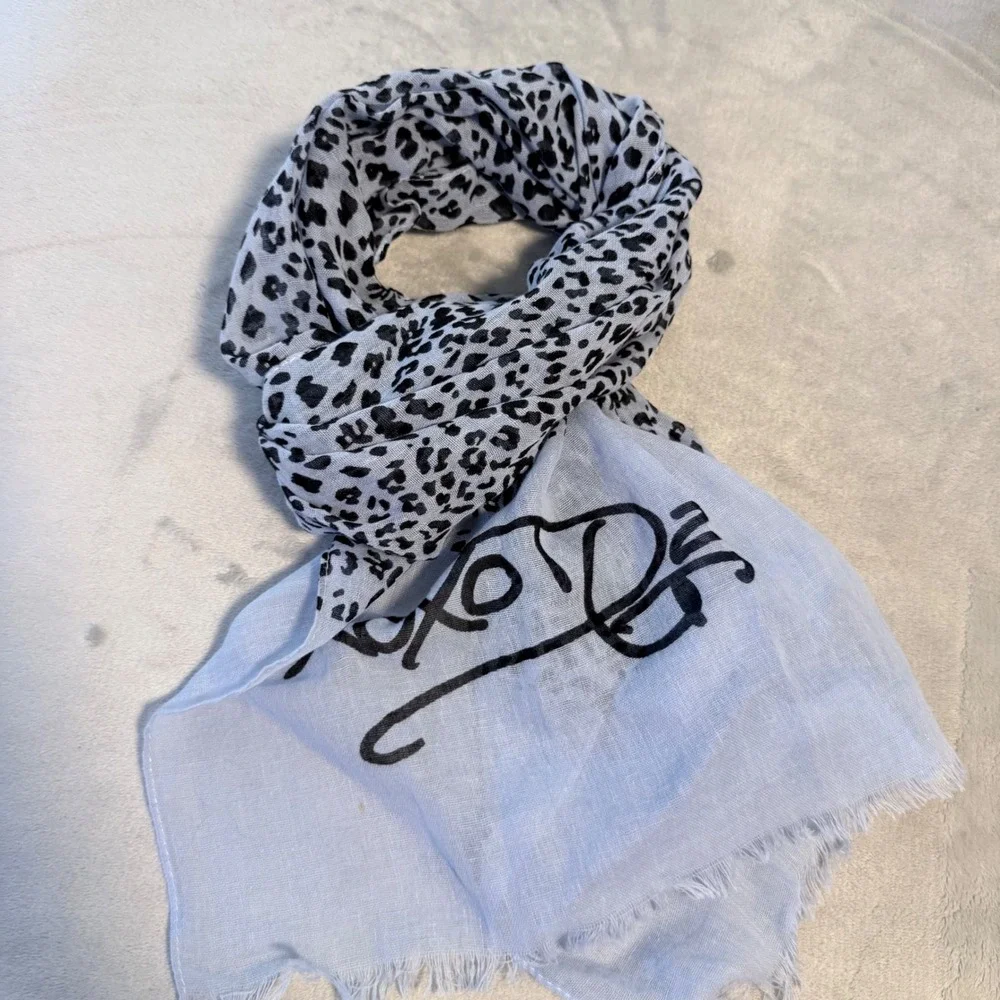XOXO Women's Leopard Print Scarf Blue Black Lightweight Fringe‎ Wrap Shawl